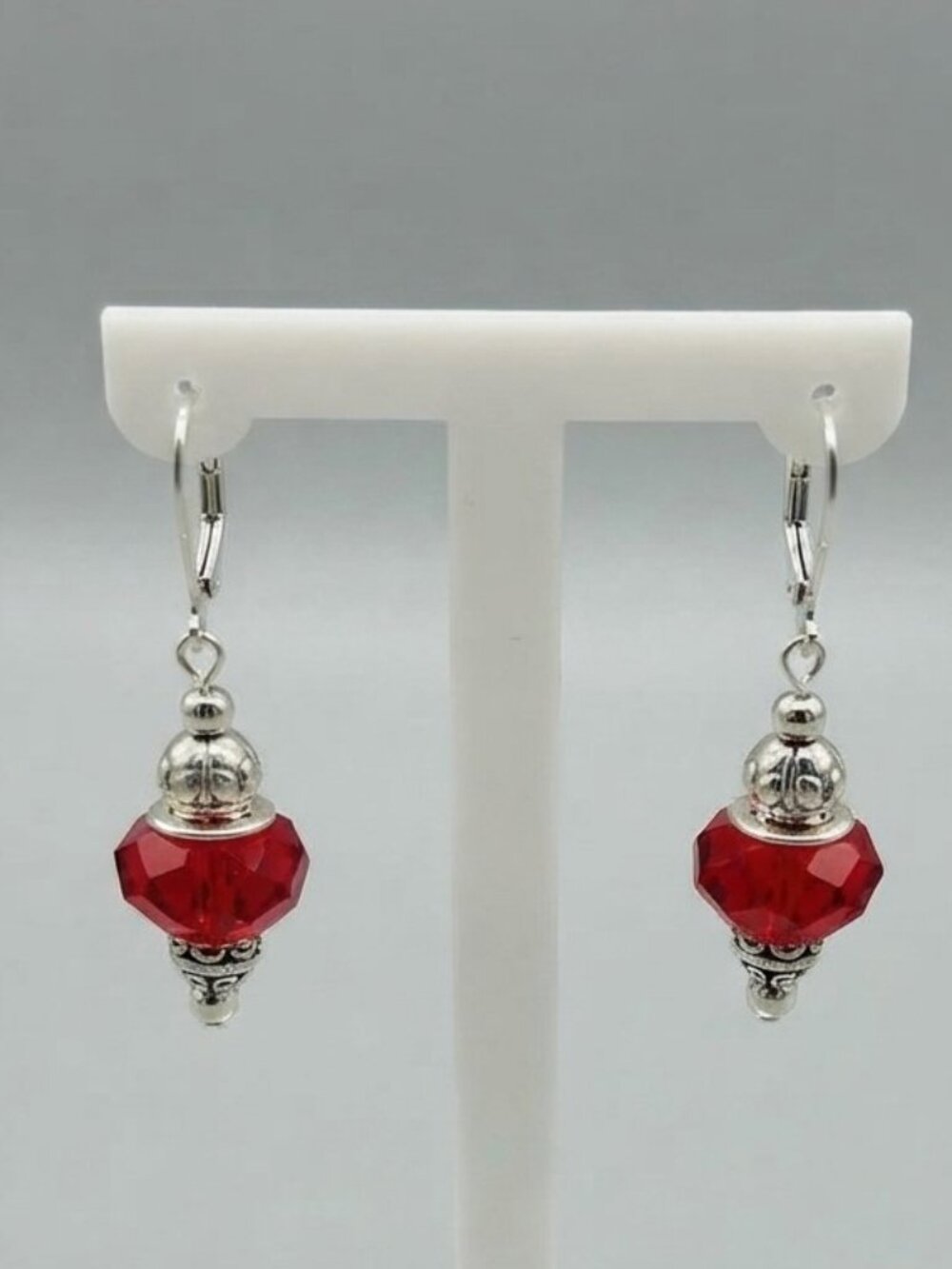 Crimson Red and Silver Dangle Earrings